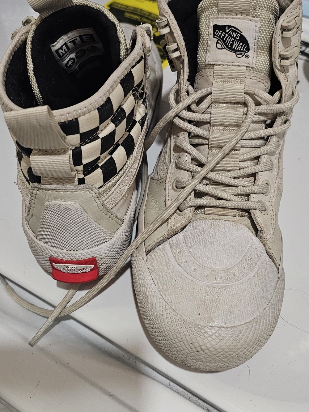 Vans Lace-Up High-Top Boots in Cream with Black Checker